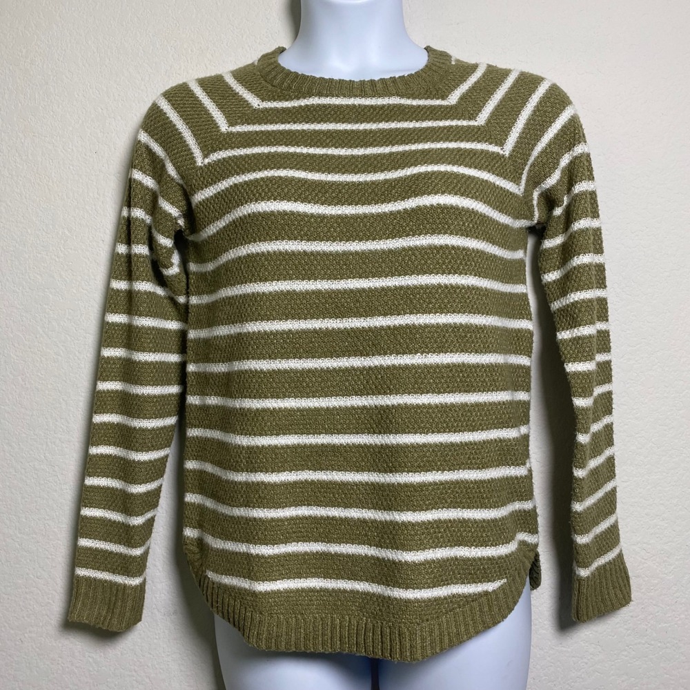Pink Clover Olive Green White Striped Knit Sweater‎ Womens Small Cozy Minimalist